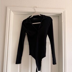 Abercrombie Black Long-Sleeve Bodysuit with Collar